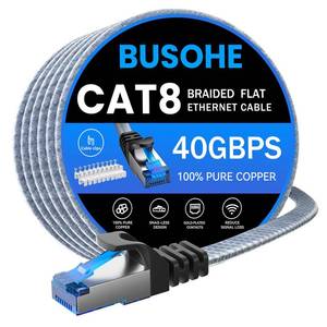 lot 18460 image: BUSOHE Cat 8 Ethernet Cable 100 ft, Nylon Braided High Speed Heavy Duty Network LAN Patch Cord, 40Gbps 2000Mhz SFTP Shielded RJ45 Flat Internet Cable for TVPCRouter, in Wall, Indoor, Outdoor