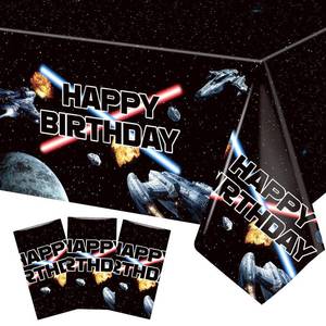 lot 18475 image: 3 Pieces Space Battleship Wars Themed Birthday Party Decorations Tablecloth, Large Size 54 x 108 Inch Rectangular Plastic Table Cloth Star Galaxy Universe Starship for Boys Kids Party Decorations