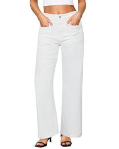 lot 18479 image: GRAPENT High Waisted Straight Leg Jeans for Women White Jeans for Women High Waisted Cream White Size Medium US 8 to 10