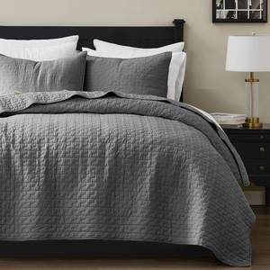 lot 19641 image: palassio Dark Grey 100% Cotton Quilt Twin Size Bedding Sets with 1 Pillow Sham, Textured Lightweight Soft Bedspread Shabby Chic Coverlet, Quilted Comforter Bed Cover for All Season, 2 Pieces