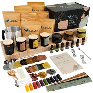 lot 19643 image: SoftOwl Premium Soy Candle Making Kit - Black Edition - Full Set - Soy Wax, Big 7oz Jars & Tins, 7 Pleasant Scents, 10 Color Dyes & More - Perfect as Home Decorations