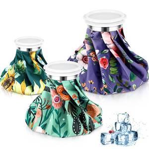 lot 19659 image: Nuanchu 3 Pieces Ice Bags for Injuries Reusable Ice Pack Hot Cold Water Bag 6, 9, 10 Inches Hot Cold Therapy and Pain Relief Pain Screw Top for Sports Knee Head Leg(Flower Style)