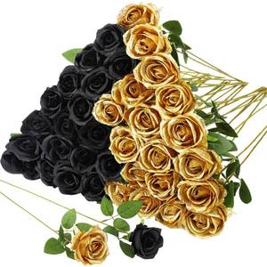 lot 19663 image: Hoemwarm 36 Pcs Silk Black Gold Rose Bouquet Bridal Artificial Flowers,Fake Rose Long Stem Realistic Flowers Bulk for Wedding Bouquet Ball Arrangement Centerpiece Party Decor