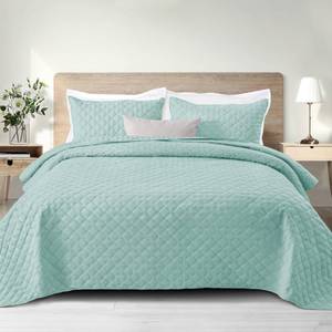 lot 19676 image: Exclusivo Mezcla Soft Quilt Set Queen Full Size, 3 Pieces Lightweight Quilts Aqua Bedspreads Coverlets Bedding Set for All Seasons, Grid Pattern