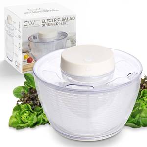 lot 19677 image: COOK WITH COLOR Electric Salad Spinner, Round 4.5L Capacity �� Fast Drying & Easy Spin for Fresh Greens, Cream (Cracked Lid)