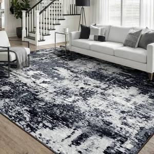 lot 19689 image: RELEANY Washable Area Rugs 5x7 Non-Slip Modern Abstract Soft for Living Room Entryway Bedroom Nursery, Print Pattern, Black Navy Blue Gray