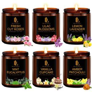 lot 19690 image: 6 Pack Candles for Home Scented, Candles Gifts for Women Men, 42oz Soy Candle Set, Scents of RosesLemon LavenderVanilla CupcakeAmber PatchouliLilac BlossomsMint Eucalyptus