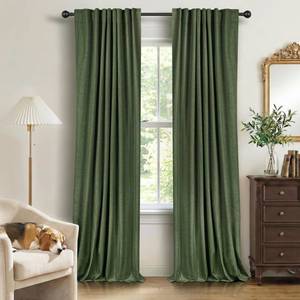lot 19692 image: 100% Blackout Shield Linen Blackout Curtains for Bedroom 108 Inches Long, Back TabRod Pocket Living Room Drapes, Thermal Insulated Blackout Curtains 2 Panels Set, 50 W x 108 L, Moss Green