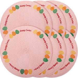 lot 20074 image: Remerry 6 Set Easter Eggs Placemats Round Embroidered Place Mats 13 Inch Washable Table Mats for Spring Holiday Seasonal Kitchen Dining Party Decoration(Easter Day)