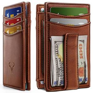 lot 20114 image: BULLIANT Magnetic Closure Slim Wallet-Genuine Leather Front Pocket Wallet for Men,RFID Blocking,Holds 12 Cards and Money Clip