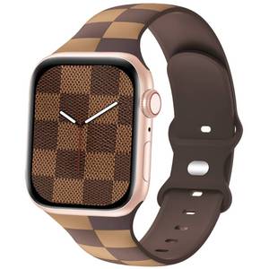lot 20120 image: Checkered Bands Compatible with Apple Watch Band 38mm 40mm 41mm 42mm 44mm 45mm 46mm 49mm, Designer Luxury Soft Silicone Sport Strap for iWatch Series 11 10 9 8 7 6 5 4 3 SE Ultra -Women Men