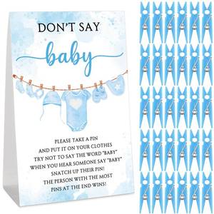 lot 20132 image: Cinnvoice 51 Pcs Baby Shower Games Supplies Include Blue Clothespins Dont Say Sign and 50 Plastic Clip Funny Baby Shower Party Decorations for Gender Reveal Favors