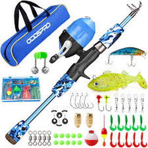 lot 6051 image: Oddspro. Kids fishing rod color blue comes with blue case spool broken
