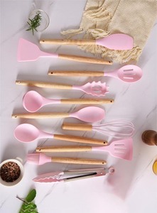 lot 9133 image: Pink Plastic Kitchen Dinnerware Set with Utensils
