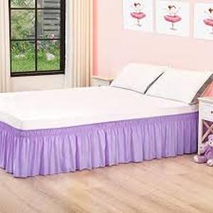 lot 16408 image: Vocander Ruffled Bed Skirt Set with Installation Guide and Adhesive Tape Purple Queen