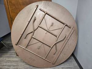 lot 23572 image: Round Oak Wood Folding Table
