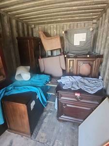 lot 23579 image: Dark Wood Entertainment Center with Storage Cabinets, End Tables, Chairs, Storage Cabinet
