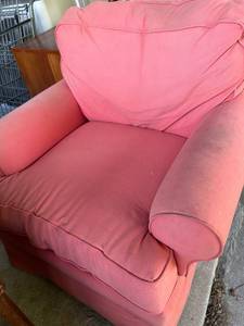 lot 5203 image: Pink Upholstered Swivel Armchair with Rolled Arms