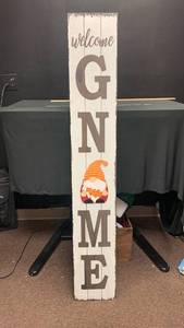 lot 5416 image: Rustic Wooden Welcome Gnome and Hey Friends Porch Signs