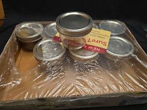 lot 40142 image: Kerr Glass Mason Jar W Lid & Band  Wide Mouth  8 Ounces  12 Count