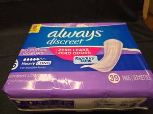 lot 40161 image: Always Discreet Heavy Long Incontinence Pads 39 Count