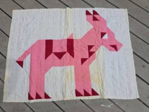 lot 40207 image: Pink Horse Patchwork Quilt Block