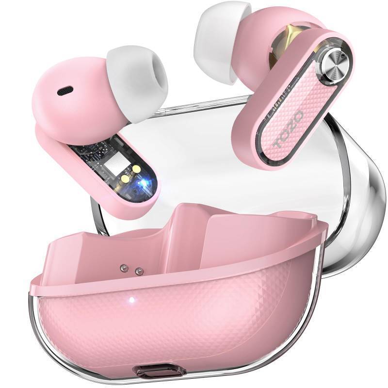 lot 36128 image: Crystal Pods Hybrid Active Noise Cancelling Wireless Earbuds, 10mm Drivers Deep Bass, 4 Mics Smart ENC AI Calls, Real-Time AI Translation, 32 EQ via App, Bluetooth 5.4, Crystal Design - Retail $30