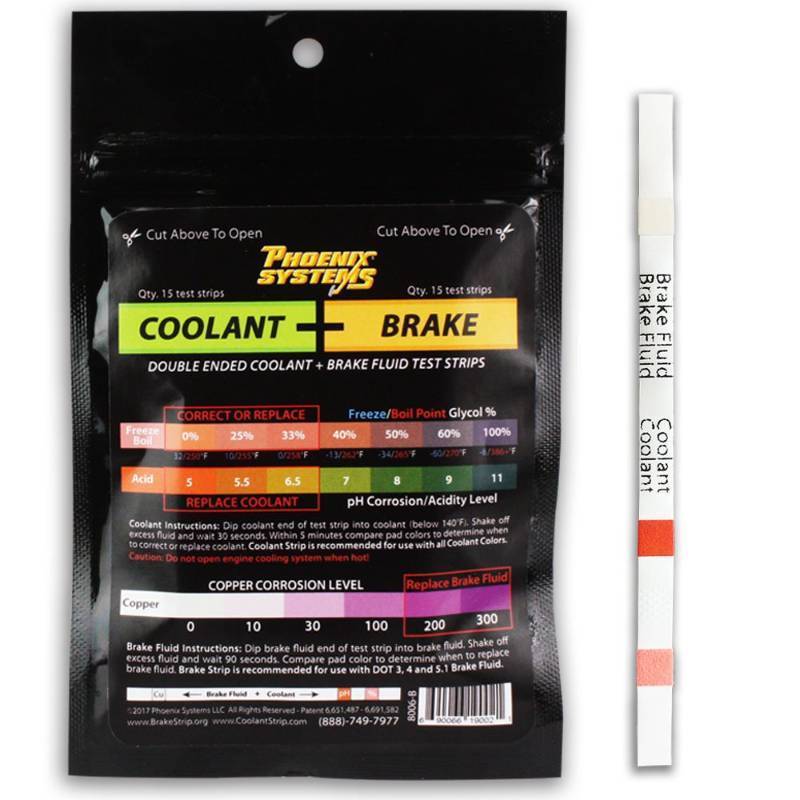 lot 36169 image: Phoenix Systems 8006-B Double-Ended Brake Fluid  Coolant Test Strips (15 foil wrapped test strips), 1 Pack - Retail $15