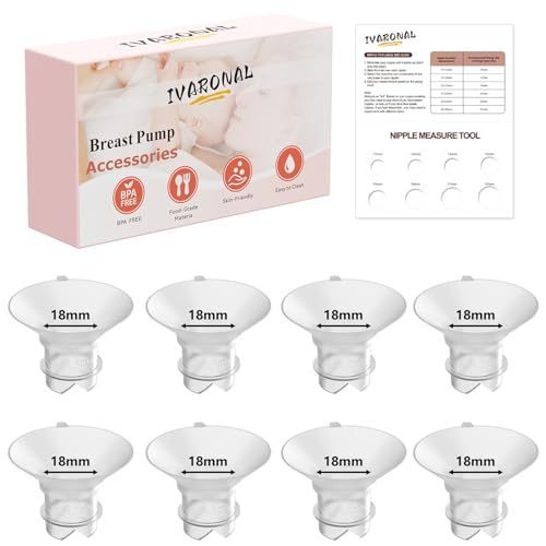 lot 36195 image: 8pcs 18mm Upgraded Flange Insert Compatible with Momcozy M9M6M5V1 proV2 proS12 pro Pumps, Fit for SpectraMedelaeufyTSRETEElvieLansinoh Breast Pumps, Flange Sizing Kit Silicone Flange Insert - Retail $8