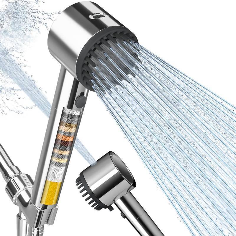 lot 62257 image: Ion Drops Filtered Shower Head with Handheld, High Pressure 41 Spray Mode Showerhead with Filters, Built-in Power Wash for Hard Water - Remove Chlorine - Reduces Dry Itchy Skin, Chrome - Retail $30