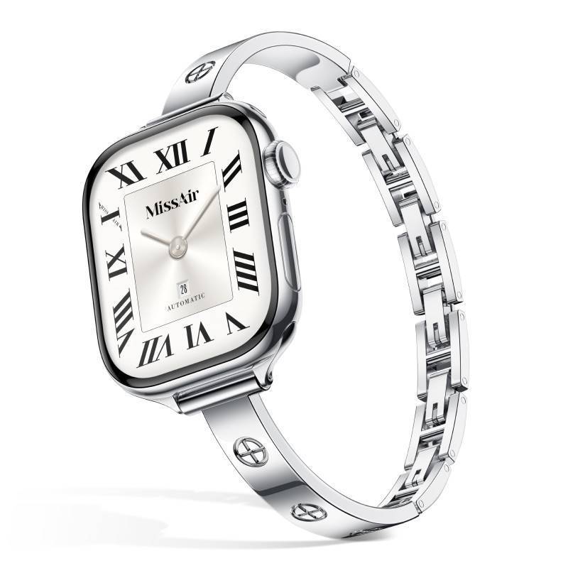 lot 62280 image: Slim Bands Compatible with Apple Watch 38mm 40mm 41mm 42mm 44mm 45mm 46mm 49mm for Women, Thin Bracelet Dressy Designer Stainless Steel Metal Strap for iWatch Series 11 10 9 8 7 6 5 4 SE Ultra - Retail $21