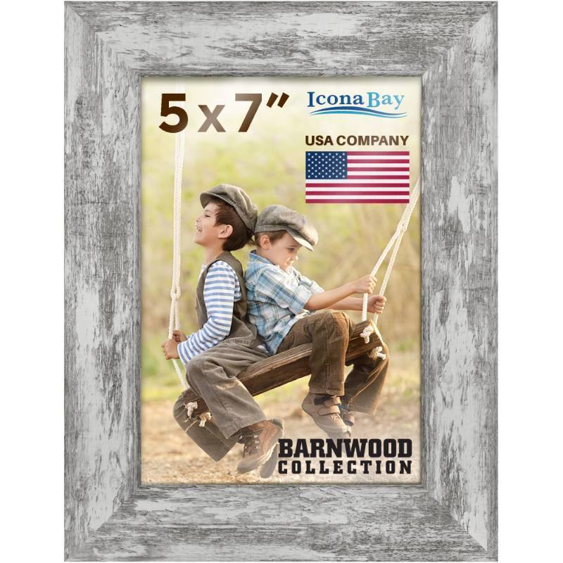 lot 62307 image: 5x7 Pony Gray Picture Frame, Country Rustic Style 5 x 7 Photo Frame, Table Top or Wall Mount, Barnwood Collection - Retail $7