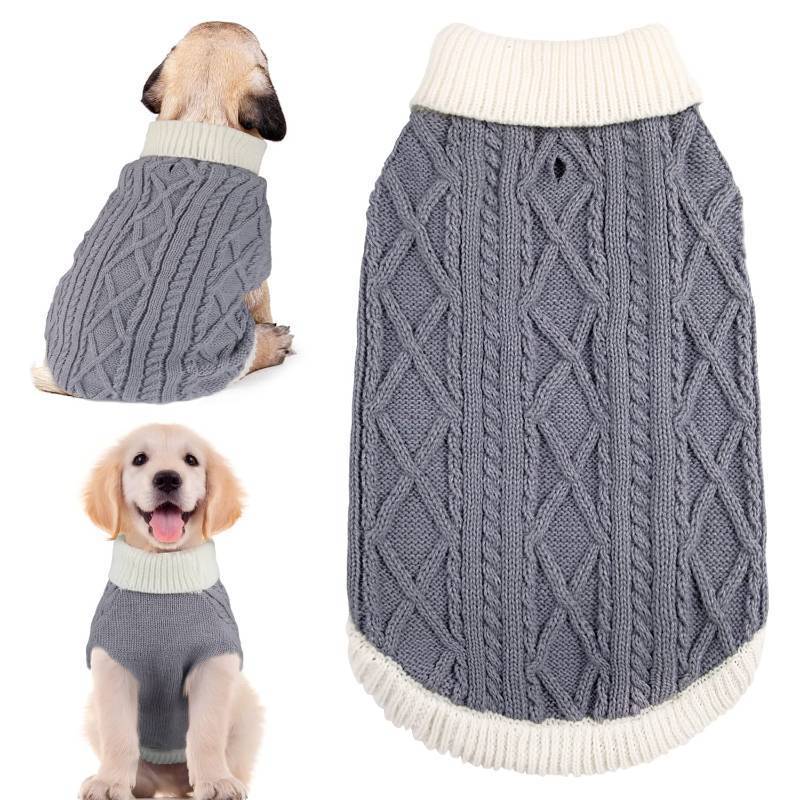 lot 62328 image: Small Dog Sweaters with Leash Hole Turtleneck Dog Sweaters Knitwear Boys Girls Warm Soft and High Stretch Pet Clothes for Fall Winter��Pet Shirts for Kitten Puppy Grey Small - Retail $6