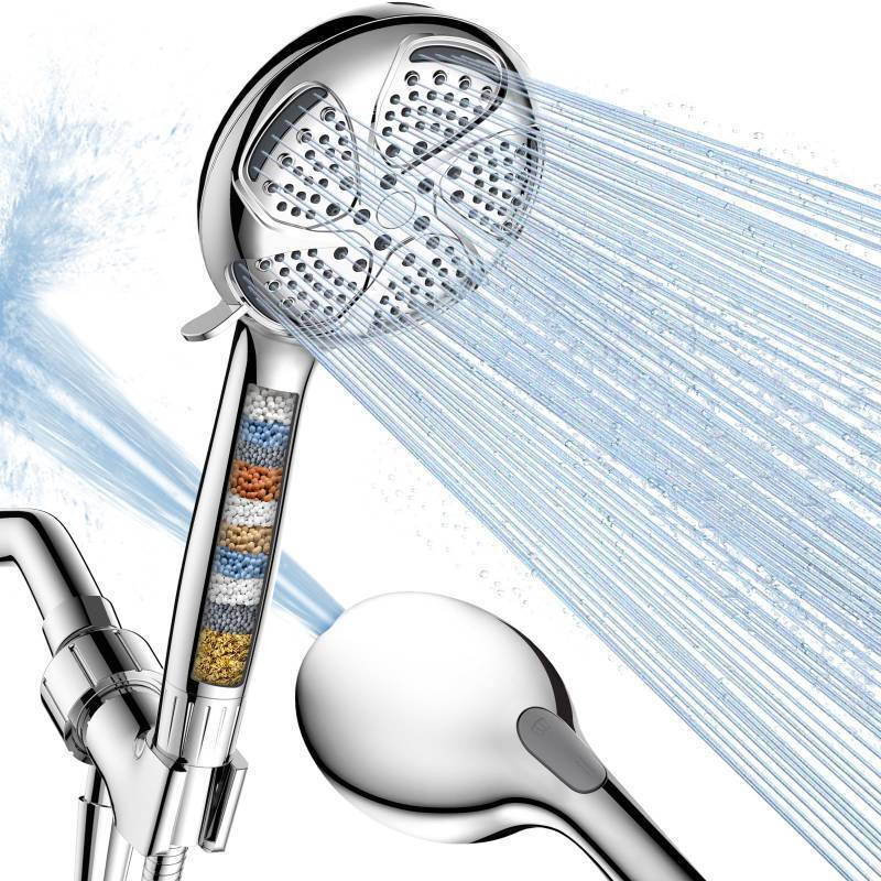 lot 62345 image: Filtered Shower Head with Handheld, High Pressure 7 Spray Showerhead with Filters for Hard Water - Remove Chlorine, Reduce Dry Itchy Skin, Anti-clog Nozzles, Power Wash to Clean Tub, Tile & Pet - Retail $27