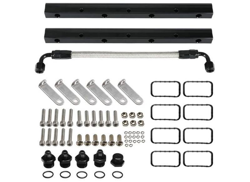 lot 45969 image: Billet Fuel Rail Kit Compatible With LS LS1 LS2 LS3 LS6 Stock Intake Manifold 6AN with Hardware - Retail $50