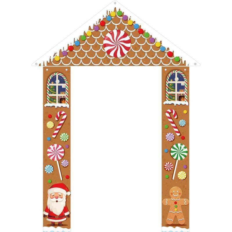 lot 62435 image: 71 Inch 3 Pcs Christmas Door Decorations for Classroom Gingerbread Party Porch Banner Merry Wrap Door Banner Xmas Cover for Classroom Home(Stylish Style) - Retail $16