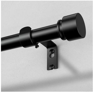 lot 16666 image: Curtain Rods for Windows 36 to 88 Inch, Black Modern 1 Inch Window Treatment Rods with Black End Cap Finials, Decorative Adjustable Heavy Duty Easy Install Drapery Rods for Bedroom Living Room - Retail $20