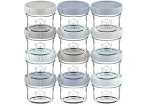 lot 16667 image: KeaBabies 12pk 4oz Glass Baby Food Containers with Lids - Leak-Proof, Microwavable Small Glass Jars, Baby Purees & Toddler Snack Storage Containers, BPA-Free, Dishwasher & Freezer Safe - Retail $25