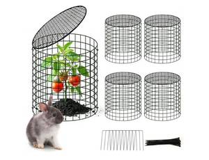 lot 16669 image: 4 Sets of DIY Metal Plant Protectors from Deer, Garden Fencing Animal Barrier Size 11.8  12.9 inches, Mesh Plant Cage Chicken Wire Cloche for Plants with Stakes and Nylon Cables - Retail $24