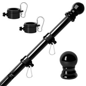 lot 16675 image: Flag Poles for Outside House 6FT Stainless Steel Metal Black Flag Pole kit Tangle Free Residential Heavy Duty for Truck, House, Porch, Yard, Boat Suitable for 3x5 Heavy Garden Flag (06Black, 6ft) - Retail $13