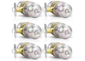 lot 16688 image: 6 Pack Brushed Nickel Door Knobs, Privacy Door Lock Silver Keyless Door Handle with Lock for Bathroom Bedroom, Keyless Door Hardware - Retail $40