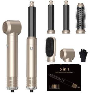 lot 16692 image: Blow Dryer Brush Set 5 in 1, Hot Air Styler Negative Ionic Low-Temp Hair Care Air Curling Wrap, Round Brush Dryer & Curling Iron for Dry Volumize Straight Curl, 100-120V - Retail $54