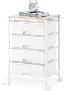 lot 16693 image: Utility Cart with 4 Drawers, Multipurpose Rolling Storage Cart with 4 Drawers and 2 Lockable Wheels, 4-Tier Rolling Storage Cart Organizer for Home Office Dorm - Retail $49