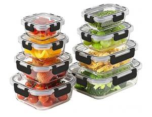 lot 16698 image: 8 Pack Borosilicate Glass Food Storage Containers with Lids, Glass Meal Prep Containers, Airtight Bento Lunch Boxes with Snap Locks, Oven, Freezer and Dishwasher Safe, BPA Free - Retail $30