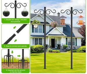 lot 16703 image: Double Shepherds Hooks for Outdoor,2 Pack 90 Inch Bird Feeder Pole with 5 Prongs Base,Heavy Duty Shepherds Hook, Suitable for Garden in Hanging Flower Basket, Lantern, Bird Nests - Retail $40