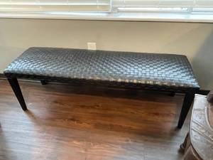 lot 151 image: Leather woven bench 18 x 56 x 16 in
