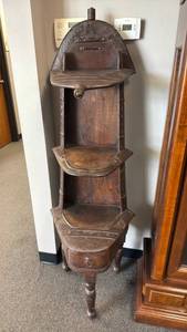 lot 152 image: Antique embellished single drawer 3-tier corner bookcase60 x 22 x 14 in