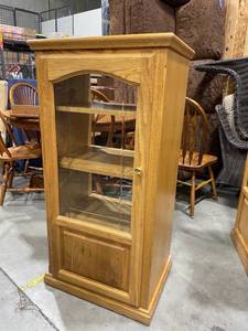 lot 206 image: Rolling glass front media cabinet 47 x 24 x 18 in