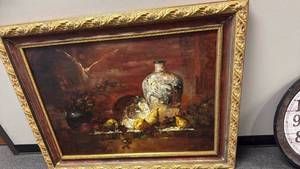 lot 1100 image: Large textered framed print signed 39.5x48