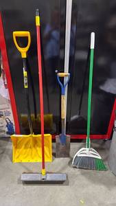 lot 1219 image: Brooms, shovel and snow shovel and push broom